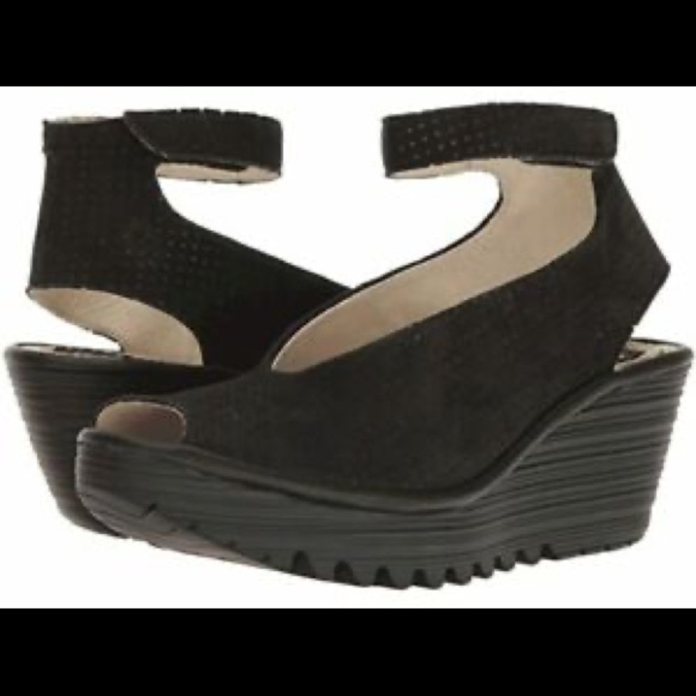 FLY London Yala Perf Peep Toe Wedge